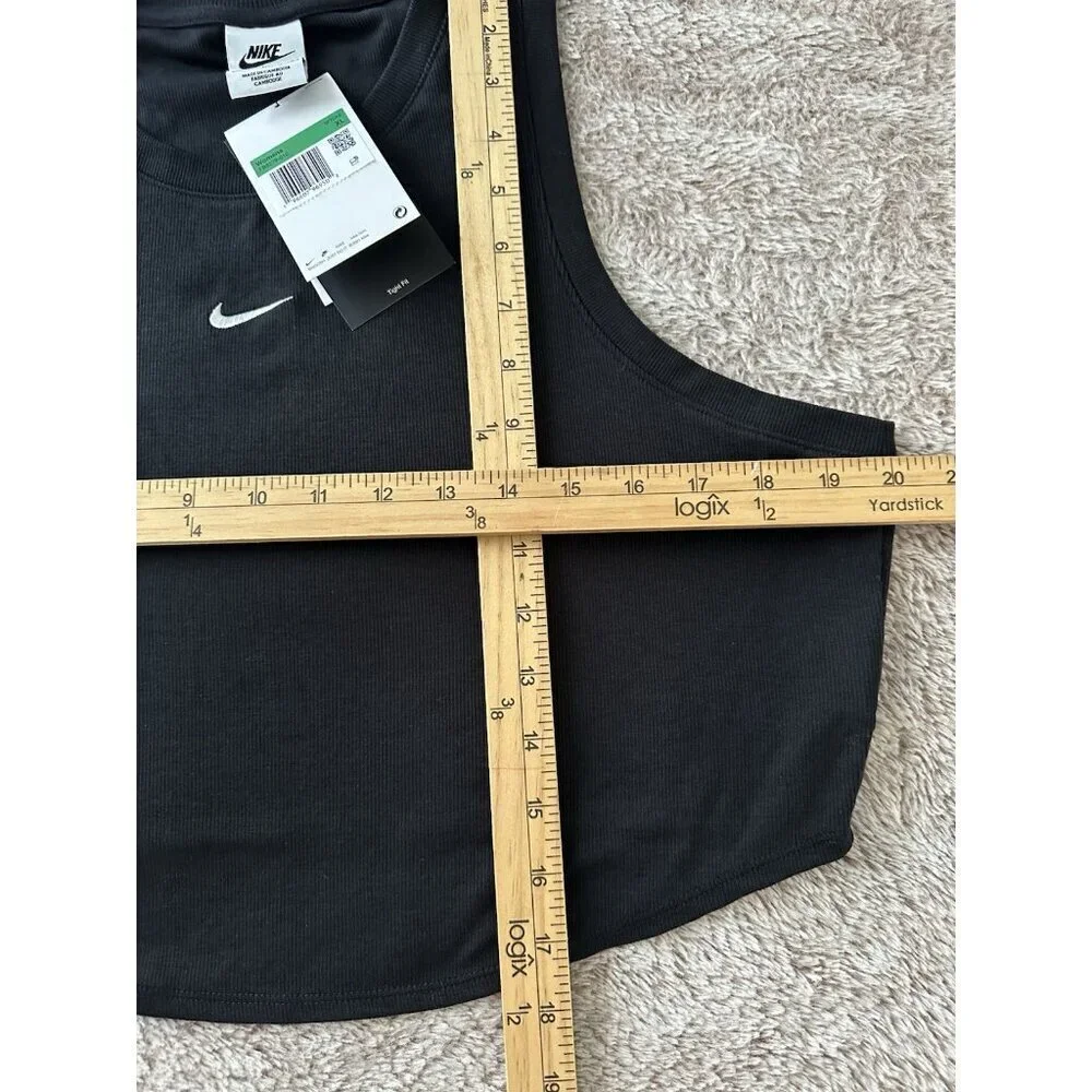 Nike Sportswear Chill Knit Black Ribbed Crop Tank Top Women's New